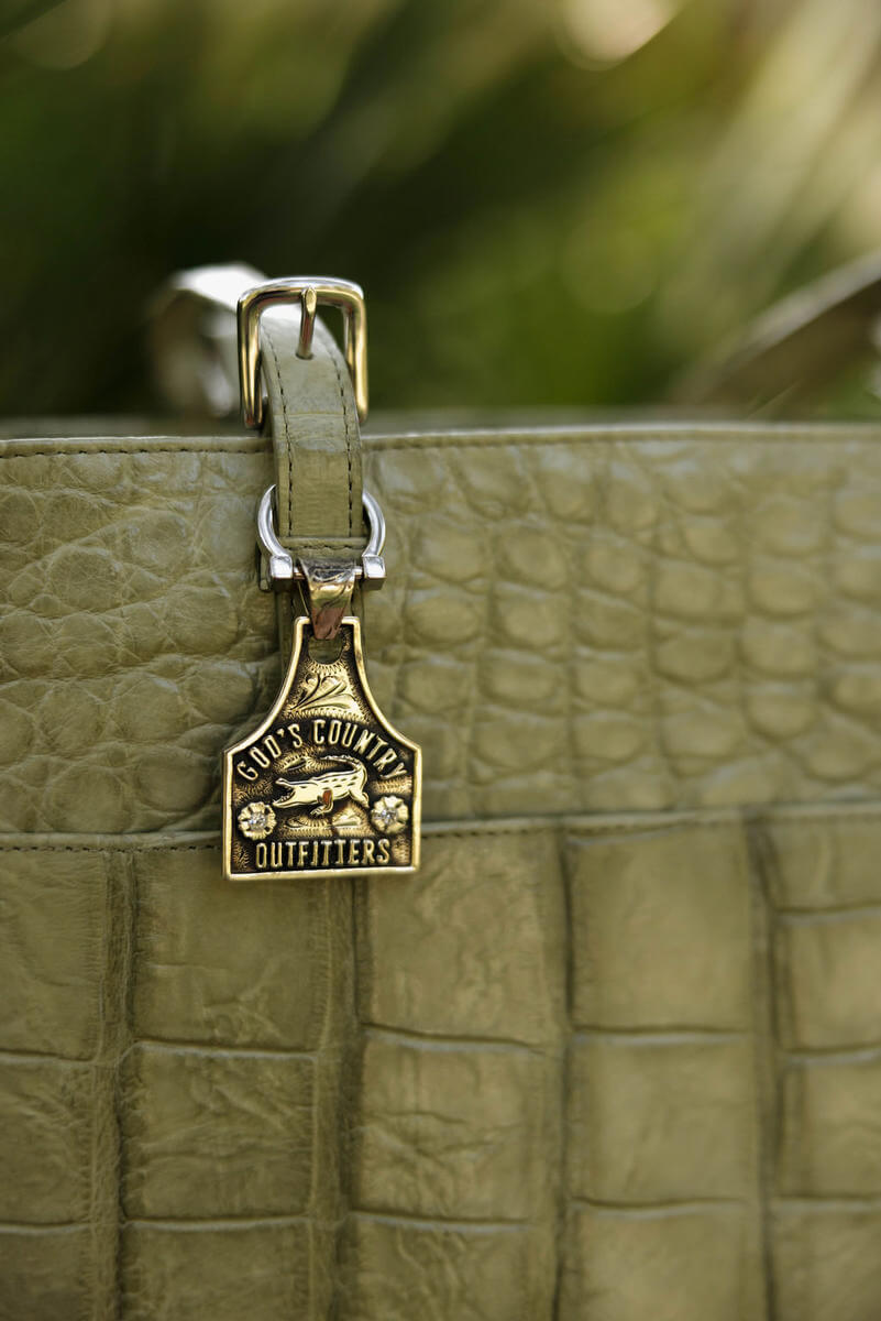 Sage Green Alligator Zippered Tote 10